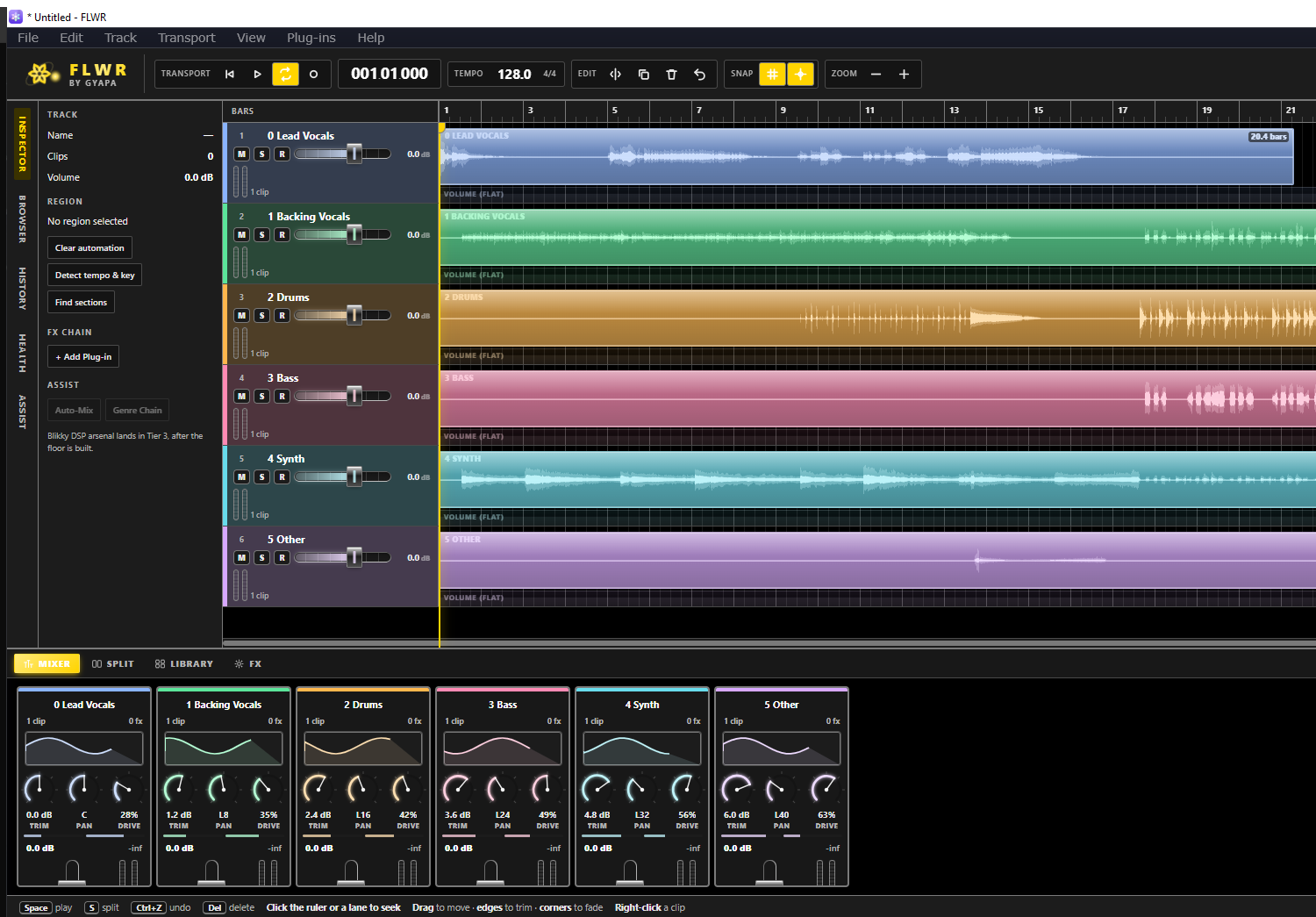 FLWR in the High Contrast skin: pure black with a yellow accent and high-luminance track colours